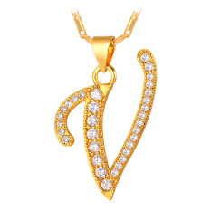 U7 Alfabet V Liontin Kalung Awal Kubik Zirkonia 18 Karat Asli Berlapis Emas Harga Women's 4 Colors High Waist Career Short Skirts/Pria Hadiah Perhiasan (emas)