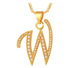 U7 Abjad W Liontin Kalung Awal Kubik Zirkonia 18 Karat Asli Berlapis Emas Harga Women's 4 Colors High Waist Career Short Skirts/Pria Hadiah Perhiasan (emas)