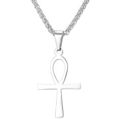 U7 Ankh liontin kalung salib Mesir stainless steel perhiasan Pria fashion aksesoris keagamaan kunci dari sungai Nil (stainless steel)