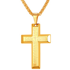 U7 Ayat Alkitab Salib Liontin Kalung Fashion 18 Karat Asli Berlapis Emas Pria/Wanita Perhiasan Aksesoris Keagamaan Hadiah Sempurna (emas)