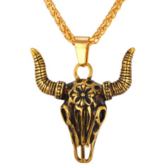 U7 Cattle Head Pendant Kalung 18 K Emas Emas Disepuh Fashion Pria Aksesoris Perhiasan (Emas)