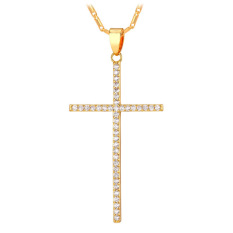 U7 Kalung Liontin Salib Kubik Zirkonia 18 Karat Asli Berlapis Emas Fashion Perhiasan (Emas)