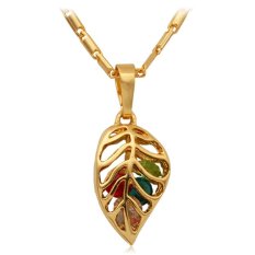 U7 Kalung Wanita Berlapis Emas 18 Karat Model Daun Tanaman Unik Dengan Liontin Kristal