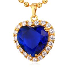 U7 Liontin Kalung Hati Samudra dari Kubik Zirkonia Biru Batu Alam 18 Karat Asli Berlapis Emas Perhiasan