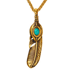 U7 India Bulu Turquoise Stone Pendant Necklace untuk Wanita/Pria Fashion 18 K Emas Emas Disepuh Perhiasan Hadiah Sempurna Kalung Aksesoris (Emas) -Intl