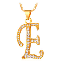 U7 Kalung Awal Abjad E Pasangan Kubik Zirkonia 18 KB Nyata Emas Berlapis Fashion Wanita/Pria Hadiah Perhiasan (emas)