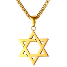 U7 Perhiasan Yahudi Magen Bintang David Liontin Kalung Wanita Pria Rantai 18 K Berlapis Emas Israel Kalung (Emas)