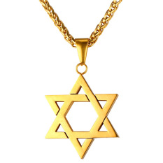 U7 Yahudi Magen Perhiasan Lambang Bintang David Liontin Kalung Rantai Pria Wanita 18 Karat Berlapis Emas Kalung Israel (Emas)
