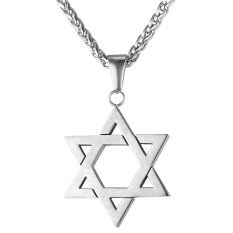 U7 Perhiasan Yahudi Magen Bintang David Liontin Kalung Wanita Pria Rantai Stainless Steel Israel Kalung (Putih)