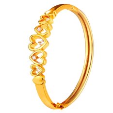 U7 Kubik Zirconia Gelang Hati 18 Karat Asli Berlapis Emas Perhiasan Wanita Gelang Fashion Hadiah Romantis (Gold)