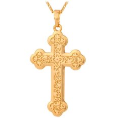 U7 Liontin Salib Latin Fleuree 18 Karat Asli Berlapis Emas Unisex Perhiasan Kalung Liontin Salib Pemula (Emas)