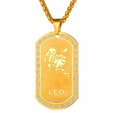 U7 Leo Zodiak 18 Karat Asli Berlapis Emas Unisex Perhiasan Dua Belas Rasi Kristal Kalung Liontin (Gold)