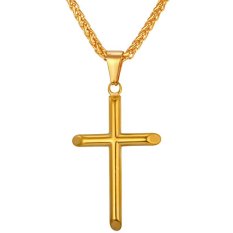 U7 Liontin Kalung Salib 18 KB Nyata Emas Perhiasan Berlapis Pria Gaya Sederhana Christian Perhiasan (Emas)