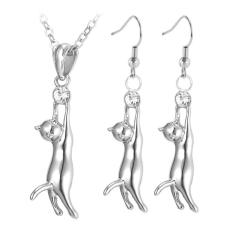 U7 Lovely Cat Pendant Kalung Earrings Set Hadiah untuk Wanita Rhinestone Kuning Emas Disepuh/Platinum Plated Jewelry Sets Sempurna Aksesoris Hadiah (Emas/Perak) -Intl