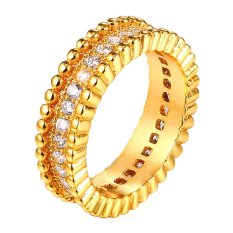 U7 Mewah AAA Cubic Zirconia Cincin Perhiasan 18 K Emas Emas Disepuh Pesta Hadiah Round Rings Wanita/Pria Perhiasan (emas)