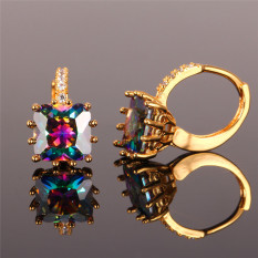 U7 Kemewahan Warna-warni Kubik Zirkonia Anting-Anting 18 Karat Asli Berlapis Emas Wanita Mistik Topaz Anting- Anting Hoop (Emas)