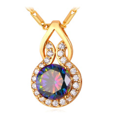 U7 Kemewahan Zirconia Bayangkan Pasangan Batu Kalung Untuk Wanita 18 KB Nyata Emas Berlapis Hadiah Perhiasan (Emas)