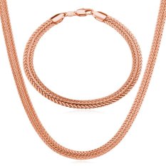 U7 pria mawar emas berlapis 55,88 cm Set kalung gelang rantai