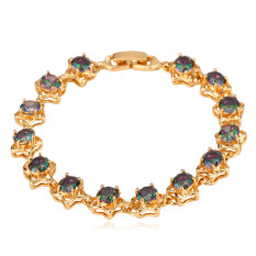 U7 Mistik Topaz Zirconia Gelang 18 KB Nyata Emas Berlapis Warna-Warna-Warni Mewah Perhiasan Wanita Gelang Rantai Link Zirkon (Emas)