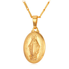 U7 Mother of God Virgin Mary 18K Real Gold Plated Pendant Necklace (Gold)