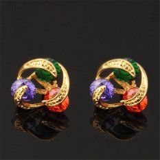 U7 Multi-Warna Kubik Zirconia Anting Tindik 18 Karat Asli Berlapis Emas Fashion Wanita Aksesoris Perhiasan