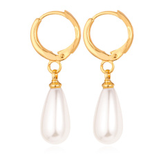 U7 Perhiasan Mutiara 18 KB Emas Berlapis Anting-Anting Drop (Emas)