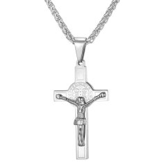 U7 Perhiasan Kalung Salib Penderitaan Pasangan Stainless Steel Perhiasan Fashion Wanita/Pria (Putih)
