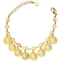 U7 Queen Clover Koin Kuno Pesona Gelang untuk Wanita, China 18 Karat Asli Berlapis Emas Fashion Aksesoris Perhiasan (emas)