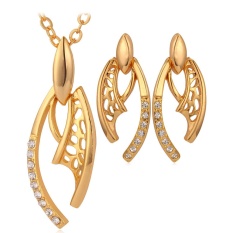 U7 Batu Perhiasan Kalung Anting-Anting Set Futurisme Keren untuk Wanita, China 18 Karat Asli Berlapis Emas Perhiasan Berlian Imitasi (emas)
