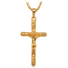 U7 Saint Kalung Liontin Salib Yesus Salib 18 Karat Asli Berlapis Emas Perhiasan Keagamaan Kalung Liontin (Emas)