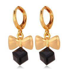 U7 Simpul Anting 18 Karat Asli Berlapis Emas Mewah Fashion Wanita Batu Perhiasan Anting Kristal (Hitam)