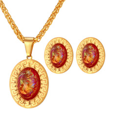 U7 Vintage Mewah Anting-Anting Kalung Set Batu 18 Karat Asli Berlapis Emas Harga Women's 4 Colors High Waist Career Short Skirts/Pria Set Perhiasan (Emas)