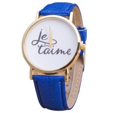 Ujs Bahasa Inggris Alfabet Pola Tali Kulit Vogue Analog QUARTZ Jam Tangan Biru