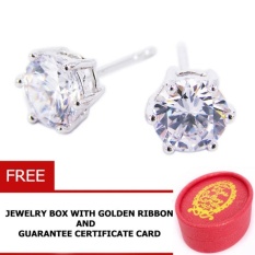 Paman Sam Diamond Solitaire Desain Tes075 Stud Earring Silver925 dengan Zirkonia Gemstone 0.75 Carat Kotak Perhiasan Gratis dengan Goldenribbon- INTL