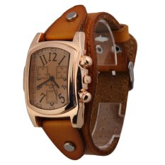 Unisex Pria Wanita Band Dial Jam Tangan Kulit Kotak Perhiasan Kuarsa Jeruk