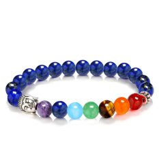 Unisex Natural Stone 7 Chakras Gemstone Beaded Bracelet Yoga Reiki Prayer Energy Healing Balance Bracelet Jewelry Dark Blue Style - intl