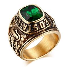 Angkatan Laut Amerika Serikat Cincin, Korps Marinir, USMC, Stainless Steel Berlapis Emas Hijau CZ Batu-Internasional