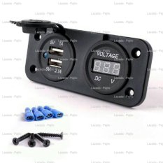 Universal - 2 2.1 Ampere 2.1A Asesoris Motor Acessoris Motor USB Charger + Voltmeter Casan Hp Handphone Motor Aksesoris Motor Beat Scoopy Vario NMAX Mio M3 AEROX Fino Revo Supra CB 150 R MX KING X RIDE VIxion Supra X Soul GT Verza