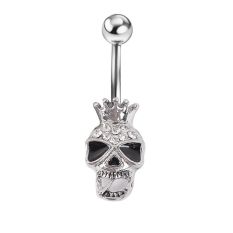Vanker-Wanita Perhiasan Yang Berbentuk Tengkorak Rhinestone Belly Cincin Kancing Pusar Tindik Tubuh (Perak)