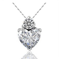 Vanker Wanita Lady Zircon Crystal Heart Love Liontin untuk Kalung Pesona Romantis Perhiasan (Silver)