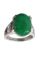 Vee Accessories Cincin Wanita Batu Akik Hijau Lumut Persegi Panjang Oval - RCHL04