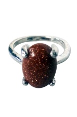 Vee Accessories Cincin Wanita Batu Akik Pasir Emas Persegi Panjang Oval - RCPE05