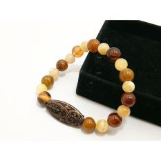VeE Gelang Batu Giok Coklat Kombinasi Batu Fossil & Manik - Gelang Terapi Kesehatan.