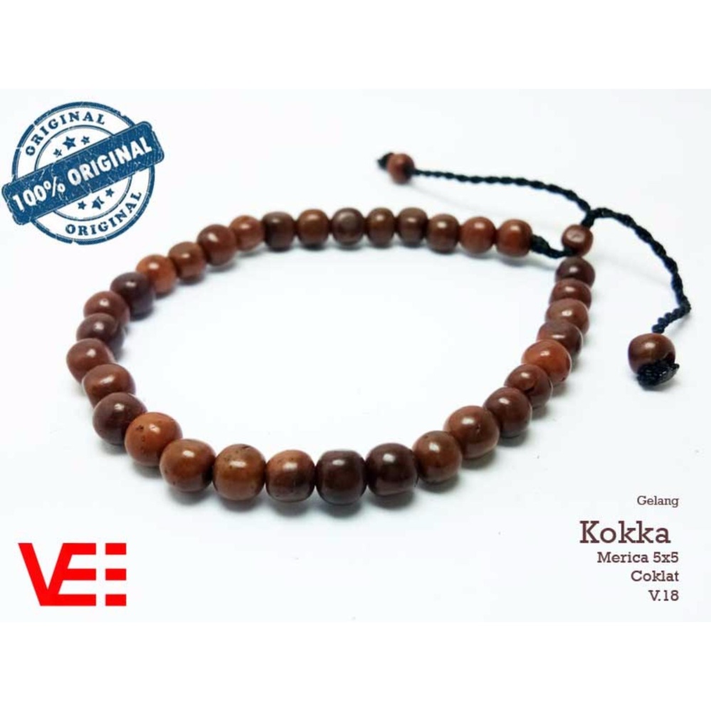 VeE Gelang Tasbih Terapi Kesehatan Pria / Wanita Kayu Kokka Kaukah- Merica 5x5 Coklat - Impor Timur Tengah