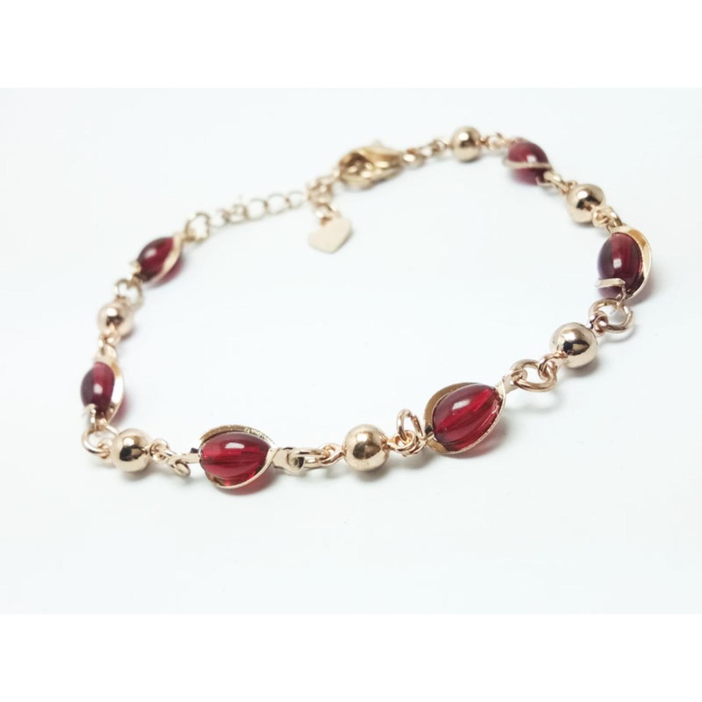 VeE Gelang Wanita Lapis Emas 18K Batu Rubi Siam Merah.