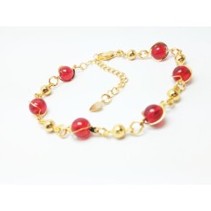 VeE Gelang Wanita Lapis Emas 18K Batu Rubi Siam Merah Darah Bulat