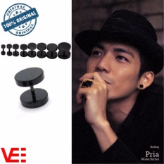 VeE Sepasang Anting Tindik Pria / Wanita Model Barbel Titanium Hitam.