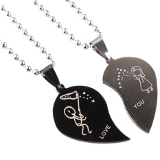 Velishy Jewelry Love Heart Shaped Couple Lovers Pendant Kalung Hitam