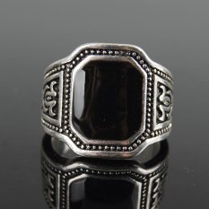 Victory19 # Man Ornaments Gemstone Cincin Diamond Black Onyx Ring (Hitam)-Intl