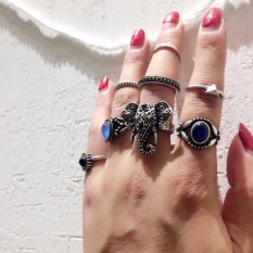 Vienna Linz Cincin Fashion Ellen 10 Pc Set Bohemian Elephant Ring Retro Vintage Women Accessories Hiasan Jari Tangan Cantik Ten Rings Women's Ring Jewelry Aksesoris Perhiasan Pelengkap Busana Hadiah Unik Trendy Elegan Menawan - Silver